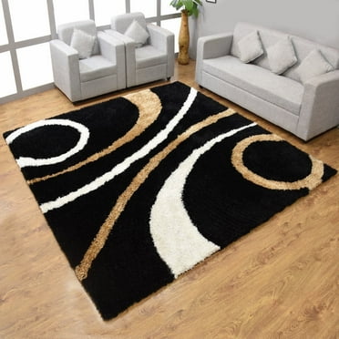 Rugsotic Carpets Hand Tufted Shag Polyester Eco-Friendly Area Rugs - 6'x6', Square, Black, Plain Solid Design, High Pile Handmade Anti Skid Rugs for Living Room, Bed Room K00002