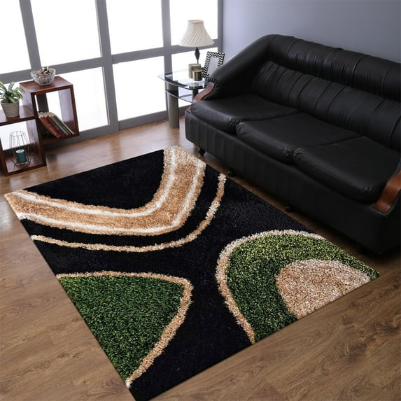 Rugsotic Carpets Hand Tufted Shag Polyester Eco-Friendly Area Rugs - 6'x9', Rectangle, Black, Plain Solid Design, High Pile Handmade Anti Skid Rugs for Living Room, Bed Room K00046