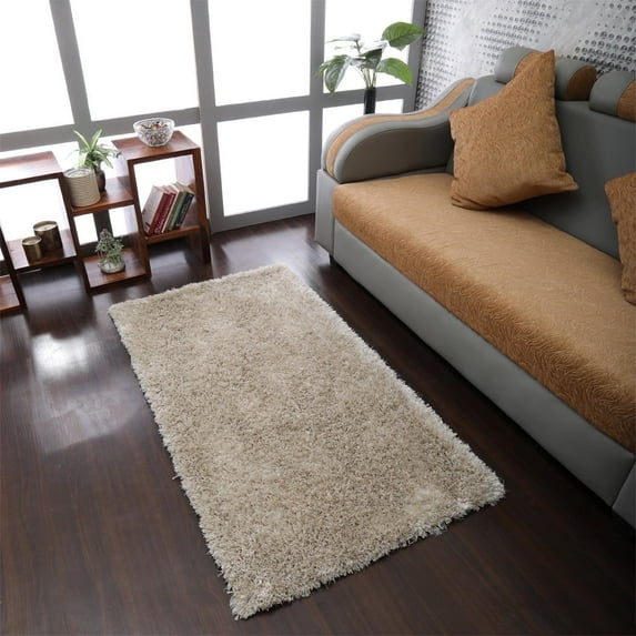 Rugsotic Carpets Hand Tufted Shag Polyester Eco-Friendly Area Rugs - 6'x9', Rectangle, Ivory, Plain Solid Design, High Pile Handmade Anti Skid Rugs for Living Room, Bed Room K00111
