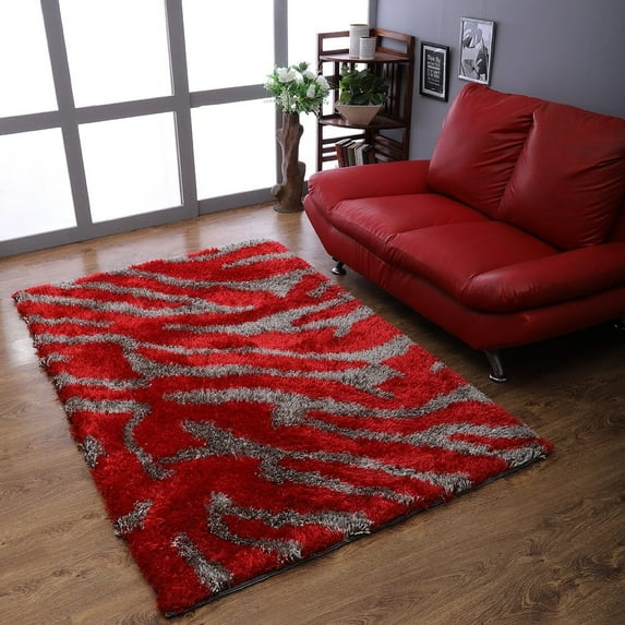 Rugsotic Carpets Hand Tufted Shag Polyester Eco-Friendly Area Rugs - 6'x9', Rectangle, Red Beige, Plain Solid Design, High Pile Handmade Anti Skid Rugs for Living Room, Bed Room K00078