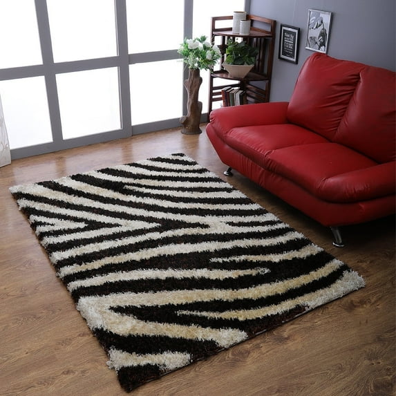 Rugsotic Carpets Hand Tufted Shag Polyester Eco-Friendly Area Rugs - 8'x10', Rectangle, Brown Ivory, Plain Solid Design, High Pile Handmade Anti Skid Rugs for Living Room, Bed Room K00037