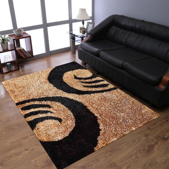 Rugsotic Carpets Hand Tufted Shag Polyester Eco-Friendly Area Rugs - 8'x10', Rectangle, Gold Brown, Plain Solid Design, High Pile Handmade Anti Skid Rugs for Living Room, Bed Room K00048