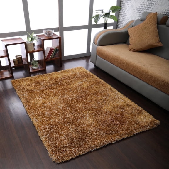 Rugsotic Carpets Hand Tufted Shag Polyester Eco-Friendly Area Rugs - 8'x10', Rectangle, Gold , Plain Solid Design, High Pile Handmade Anti Skid Rugs for Living Room, Bed Room K00111