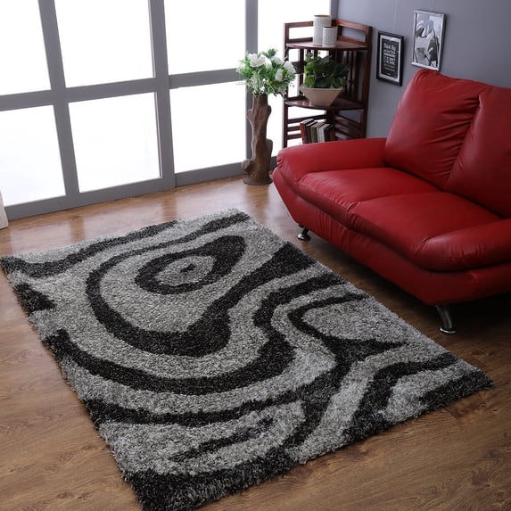 Rugsotic Carpets Hand Tufted Shag Polyester Eco-Friendly Area Rugs - 8'x10', Rectangle, Gray White, Plain Solid Design, High Pile Handmade Anti Skid Rugs for Living Room, Bed Room K00079