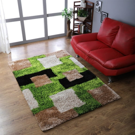 Rugsotic Carpets Hand Tufted Shag Polyester Eco-Friendly Area Rugs - 8'x10', Rectangle, Green Beige, Plain Solid Design, High Pile Handmade Anti Skid Rugs for Living Room, Bed Room K00012