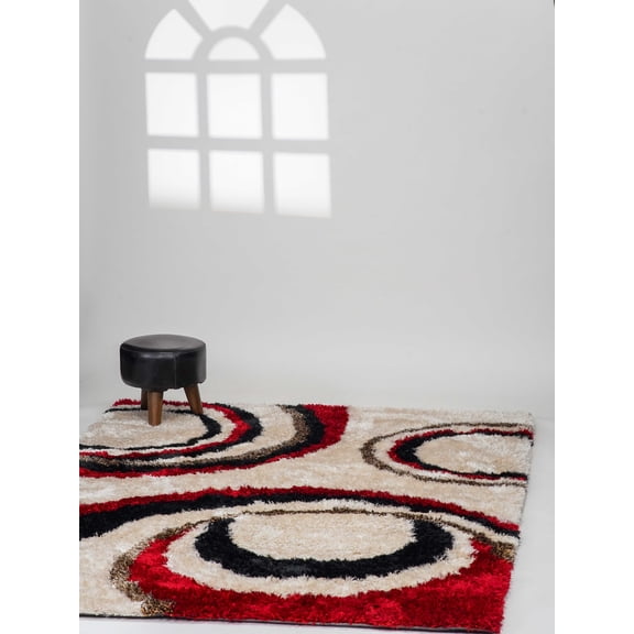 Rugsotic Carpets Hand Tufted Shag Polyester Eco-Friendly 8'x10' Area Rugs Rectangle Ivory Red Geometric Modern High Pile Thick Handmade Anti Skid Indoor Rug for Living Room, Bedroom K00019