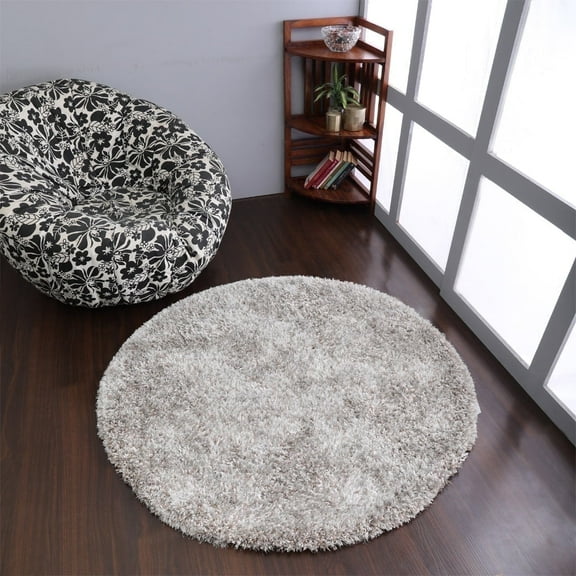 Rugsotic Carpets Hand Tufted Shag Polyester Eco-Friendly Area Rugs - 8'x8', Round, Silver, Plain Solid Design, High Pile Handmade Anti Skid Rugs for Living Room, Bed Room K00059