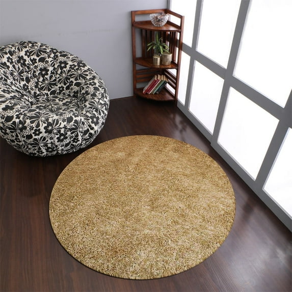 Rugsotic Carpets Hand Tufted Shag Polyester Eco-Friendly Area Rugs - 8'x8', Round, White Ivory, Plain Solid Design, High Pile Handmade Anti Skid Rugs for Living Room, Bed Room K00111