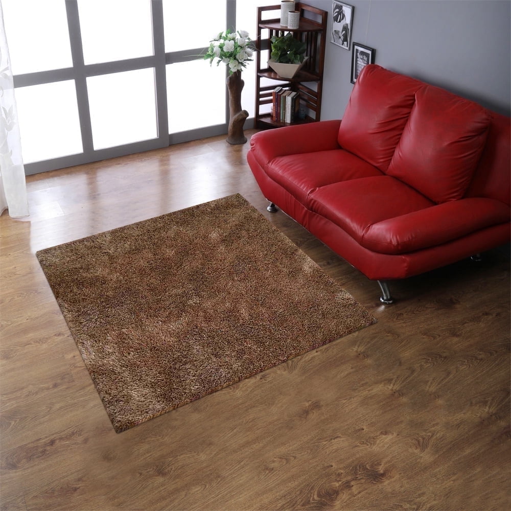 Rugsotic Carpets Hand Tufted Shag Polyester Eco-Friendly Area Rugs - 8'x8', Square, Beige, Plain Solid Design, High Pile Handmade Anti Skid Rugs for Living Room, Bed Room K00111