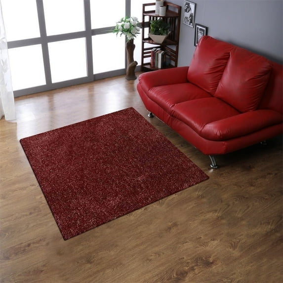 Rugsotic Carpets Hand Tufted Shag Polyester Eco-Friendly Area Rugs - 8'x8', Square, Red White, Plain Solid Design, High Pile Handmade Anti Skid Rugs for Living Room, Bed Room K00111