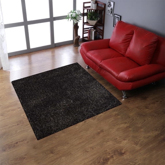 Rugsotic Carpets Hand Tufted Shag Polyester Eco-Friendly Area Rugs - 8'x8', Square, Silver Black, Plain Solid Design, High Pile Handmade Anti Skid Rugs for Living Room, Bed Room K00111
