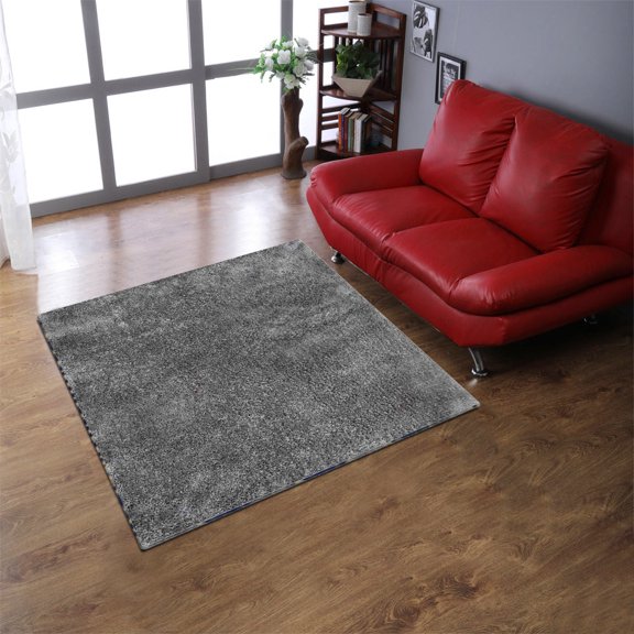 Rugsotic Carpets Hand Tufted Shag Polyester Eco-Friendly 8'x8' Area Rugs Square Silver Plain Solid High Pile Thick Handmade Anti Skid Indoor Rug for Living Room, Bedroom K00111