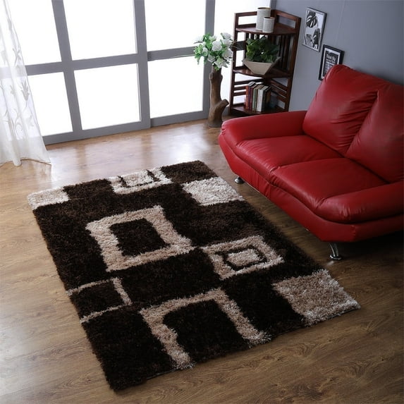 Rugsotic Carpets Hand Tufted Shag Polyester Eco-Friendly Area Rugs - 9'x12', Rectangle, Brown Beige, Plain Solid Design, High Pile Handmade Anti Skid Rugs for Living Room, Bed Room K00001