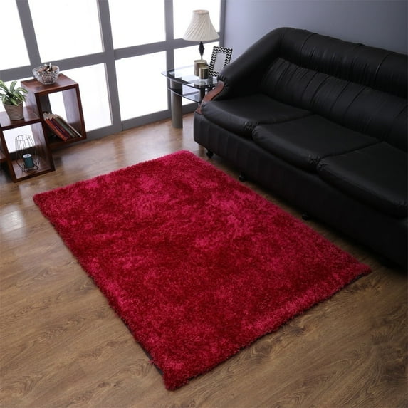 Rugsotic Carpets Hand Tufted Shag Polyester Eco-Friendly Area Rugs - 9'x12', Rectangle, Dark Pink, Plain Solid Design, High Pile Handmade Anti Skid Rugs for Living Room, Bed Room K00111