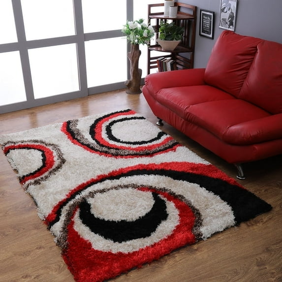 Rugsotic Carpets Hand Tufted Shag Polyester Eco-Friendly Area Rugs - 9'x12', Rectangle, Ivory Red, Plain Solid Design, High Pile Handmade Anti Skid Rugs for Living Room, Bed Room K00019