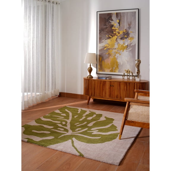 Rugsotic Carpets Hand Tufted Wool 6'x6' Square Area Rug Floral Beige Green K00716