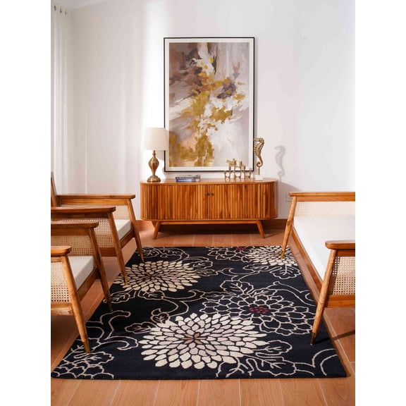 Rugsotic Carpets Hand Tufted Wool 6'x9' Area Rug Oriental Black K00664