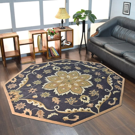 Rugsotic Carpets Hand Tufted Wool Eco-Friendly Area Rugs - 10'x10', Octagon, Charcoal, Modern Contemporary Design, High Pile Handmade Anti Skid Rugs for Living Room, Bed Room (K00687)