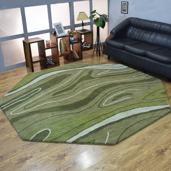 Rugsotic Carpets Hand Tufted Wool Eco-Friendly Area Rugs - 10'x10', Octagon, Green, Modern Contemporary Design, High Pile Handmade Anti Skid Rugs for Living Room, Bed Room (K00672)