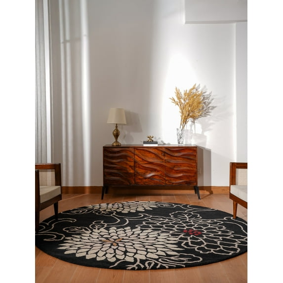 Rugsotic Carpets Hand Tufted Wool Eco-Friendly Area Rugs - 10'x10', Round, Black, Modern Contemporary Design, High Pile Handmade Anti Skid Rugs for Living Room, Bed Room (K00664)