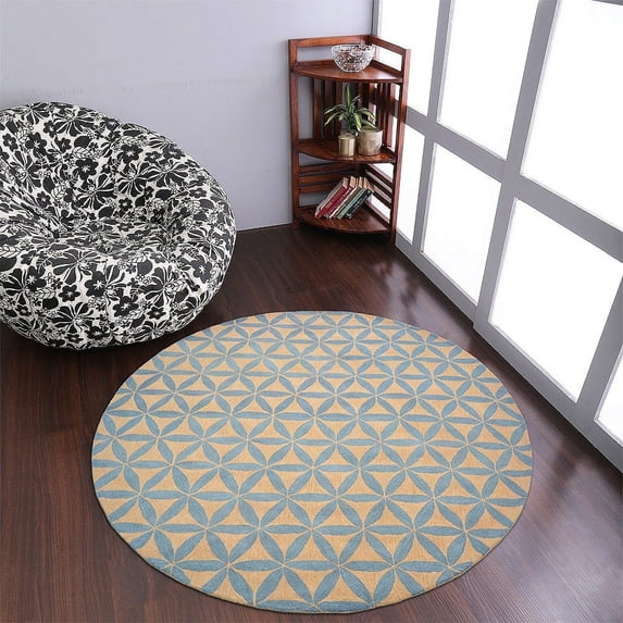 Rugsotic Carpets Hand Tufted Wool Eco-Friendly Area Rugs - 10'x10', Round, Gold Blue, Modern Contemporary Design, High Pile Handmade Anti Skid Rugs for Living Room, Bed Room (K00723)