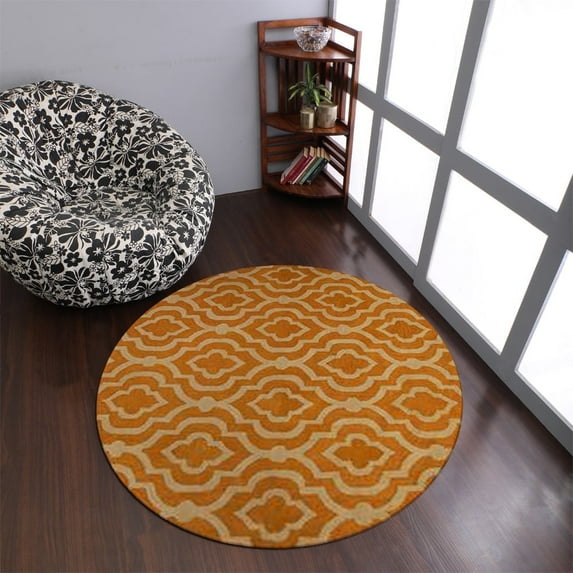 Rugsotic Carpets Hand Tufted Wool Eco-Friendly Area Rugs - 10'x10', Round, Gold White, Modern Contemporary Design, High Pile Handmade Anti Skid Rugs for Living Room, Bed Room (K00539)