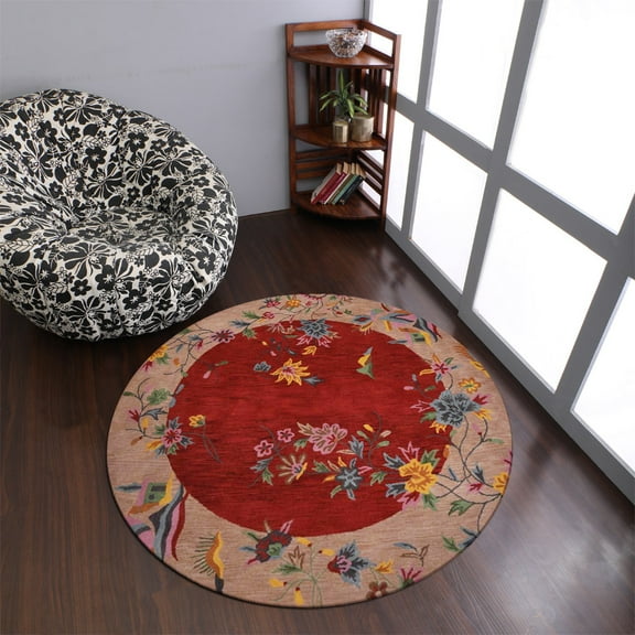 Rugsotic Carpets Hand Tufted Wool Eco-Friendly Area Rugs - 10'x10', Round, Red Camel, Modern Contemporary Design, High Pile Handmade Anti Skid Rugs for Living Room, Bed Room (K00685)