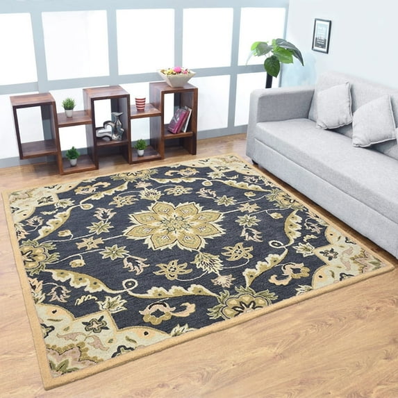 Rugsotic Carpets Hand Tufted Wool Eco-Friendly Area Rugs - 10'x10', Square, Charcoal, Modern Contemporary Design, High Pile Handmade Anti Skid Rugs for Living Room, Bed Room (K00687)