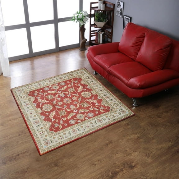 Rugsotic Carpets Hand Tufted Wool Eco-Friendly Area Rugs - 10'x10', Square, Red Beige, Modern Contemporary Design, High Pile Handmade Anti Skid Rugs for Living Room, Bed Room (K00106)