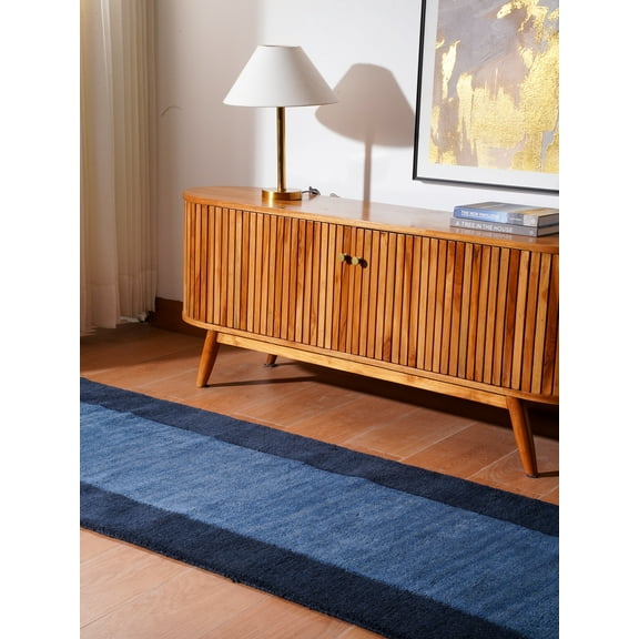 Rugsotic Carpets Hand Tufted Wool Eco-Friendly 2'6''x10' Area Rugs Runner Blue Contemporary Modern High Pile Thick Handmade Anti Skid Indoor Rug for Living Room, Bedroom K00201