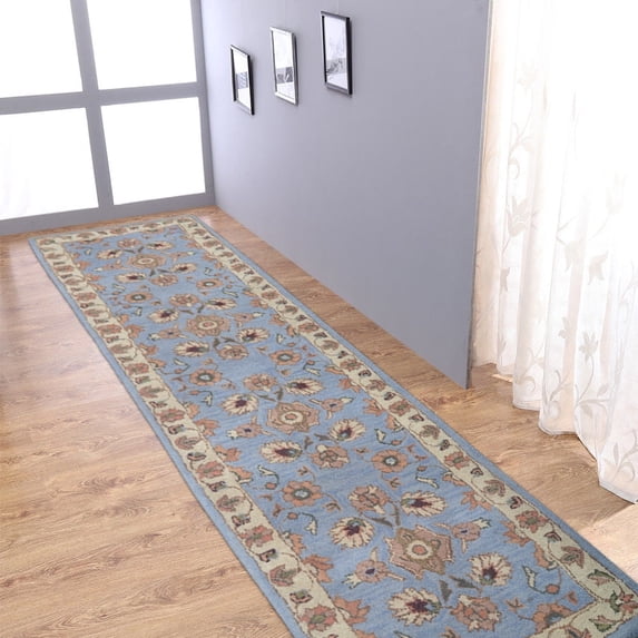 Rugsotic Carpets Hand Tufted Wool Eco-Friendly Area Rugs - 2'6''x10', Runner, Blue White, Modern Contemporary Design, High Pile Handmade Anti Skid Rugs for Living Room, Bed Room (K00523)