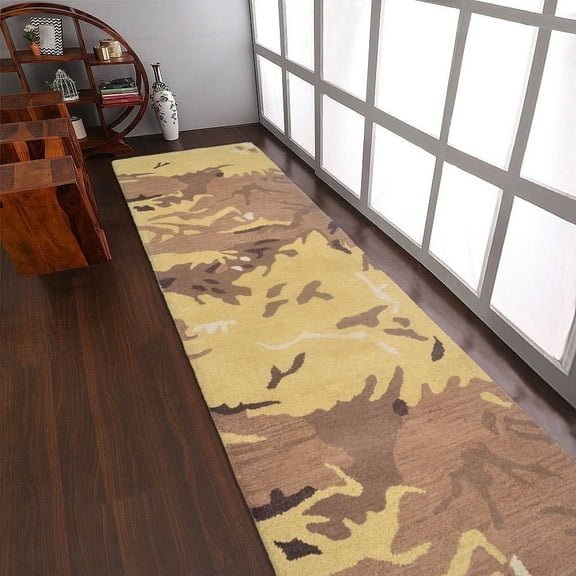 Rugsotic Carpets Hand Tufted Wool Eco-Friendly Area Rugs - 2'6''x10', Runner, Brown Gold, Modern Contemporary Design, High Pile Handmade Anti Skid Rugs for Living Room, Bed Room (K00308)