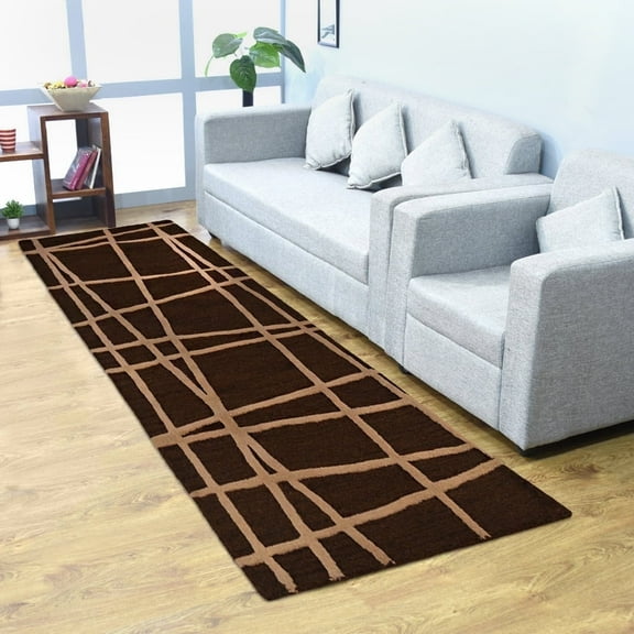 Rugsotic Carpets Hand Tufted Wool Eco-Friendly Area Rugs - 2'6''x10', Runner, Brown, Modern Contemporary Design, High Pile Handmade Anti Skid Rugs for Living Room, Bed Room (K02001)