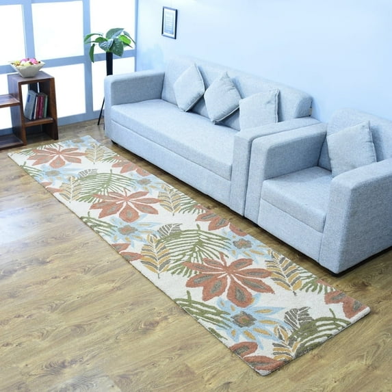 Rugsotic Carpets Hand Tufted Wool Eco-Friendly Area Rugs - 2'6''x10', Runner, Cream, Modern Contemporary Design, High Pile Handmade Anti Skid Rugs for Living Room, Bed Room (K00300)