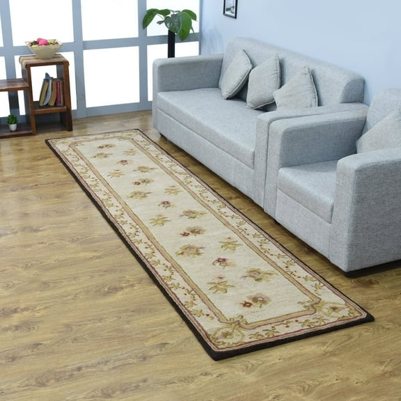 Rugsotic Carpets Hand Tufted Wool Eco-Friendly Area Rugs - 2'6''x10', Runner, Cream, Modern Contemporary Design, High Pile Handmade Anti Skid Rugs for Living Room, Bed Room (K00S08)