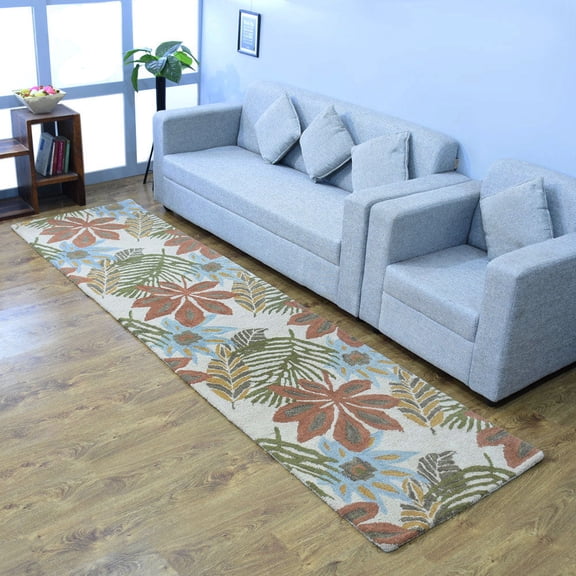 RUGSOTIC Carpets 2'6''x10' Runner Hand Tufted Wool Handmade Cream Floral Area Rugs for Living Room Bedroom K00300