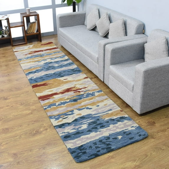 Rugsotic Carpets Hand Tufted Wool Eco-Friendly Area Rugs - 2'6''x10', Runner, Multicolor, Modern Contemporary Design, High Pile Handmade Anti Skid Rugs for Living Room, Bed Room (K00S13)