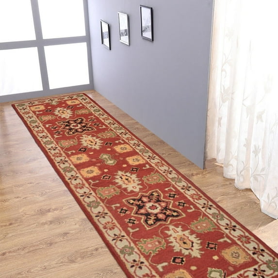 Rugsotic Carpets Hand Tufted Wool Eco-Friendly 2'6''x10' Area Rugs Runner Red Beige Oriental High Pile Thick Handmade Anti Skid Indoor Rug for Living Room, Bedroom K00535