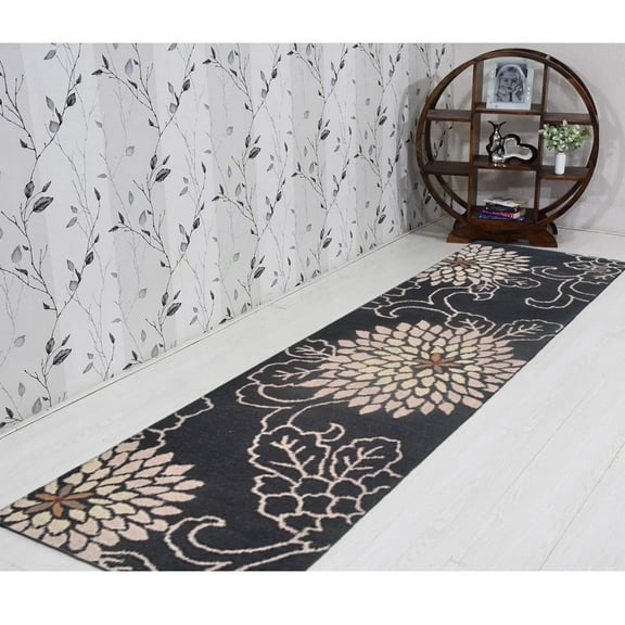 Rugsotic Carpets Hand Tufted Wool Eco-Friendly Area Rugs - 2'6''x12', Runner, Black, Modern Contemporary Design, High Pile Handmade Anti Skid Rugs for Living Room, Bed Room (K00664)