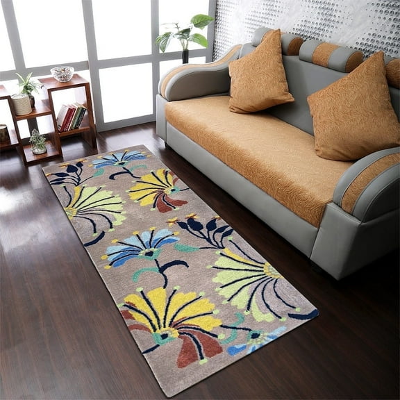 Rugsotic Carpets Hand Tufted Wool Eco-Friendly Area Rugs - 2'6''x6', Runner, Camel, Modern Contemporary Design, High Pile Handmade Anti Skid Rugs for Living Room, Bed Room (K00219)