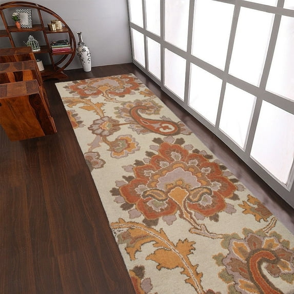 Rugsotic Carpets Hand Tufted Wool Eco-Friendly Area Rugs - 2'6"x8', Runner, Beige, Modern Contemporary Design, High Pile Handmade Anti Skid Rugs for Living Room, Bed Room (K00151)