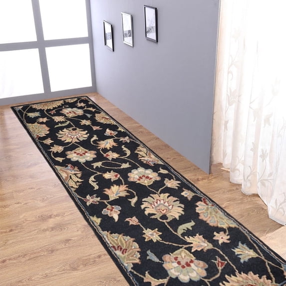 Rugsotic Carpets Hand Tufted Wool Eco-Friendly 2'6''x8' Area Rugs Runner Black Oriental High Pile Thick Handmade Anti Skid Indoor Rug for Living Room, Bedroom K00653