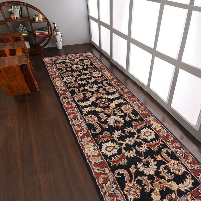 Rugsotic Carpets Hand Tufted Wool Eco-Friendly Area Rugs - 2'6"x8', Runner, Black Rust, Modern Contemporary Design, High Pile Handmade Anti Skid Rugs for Living Room, Bed Room (K00117)