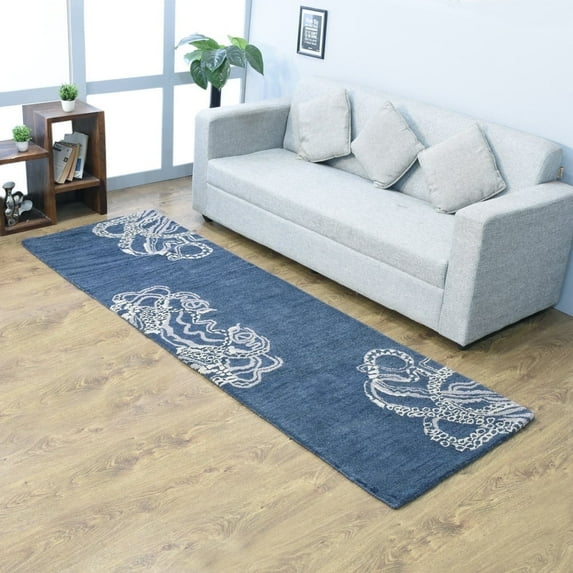 Rugsotic Carpets Hand Tufted Wool Eco-Friendly Area Rugs - 2'6"x8', Runner, Blue Beige, Modern Contemporary Design, High Pile Handmade Anti Skid Rugs for Living Room, Bed Room (K00512)