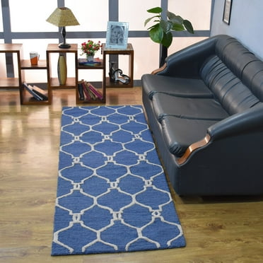Rugsotic Carpets Hand Tufted Wool Eco-Friendly Area Rugs - 2'6"x8', Runner, Blue Beige, Modern Contemporary Design, High Pile Handmade Anti Skid Rugs for Living Room, Bed Room (K01004)