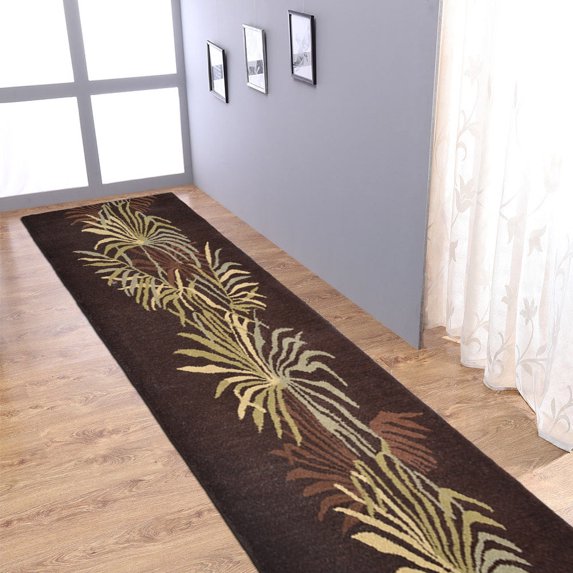Rugsotic Carpets Hand Tufted Wool Eco-Friendly 2'6''x8' Runner Brown Floral Modern High Pile Thick Handmade Anti Skid Indoor Area Rug K00666