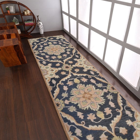 Rugsotic Carpets Hand Tufted Wool Eco-Friendly 2'6''x8' Area Rugs Runner Charcoal Oriental High Pile Thick Handmade Anti Skid Indoor Rug for Living Room, Bedroom K00687