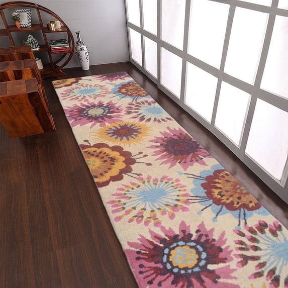 Rugsotic Carpets Hand Tufted Wool Eco-Friendly Area Rugs - 2'6"x8', Runner, Cream, Modern Contemporary Design, High Pile Handmade Anti Skid Rugs for Living Room, Bed Room (K00504)