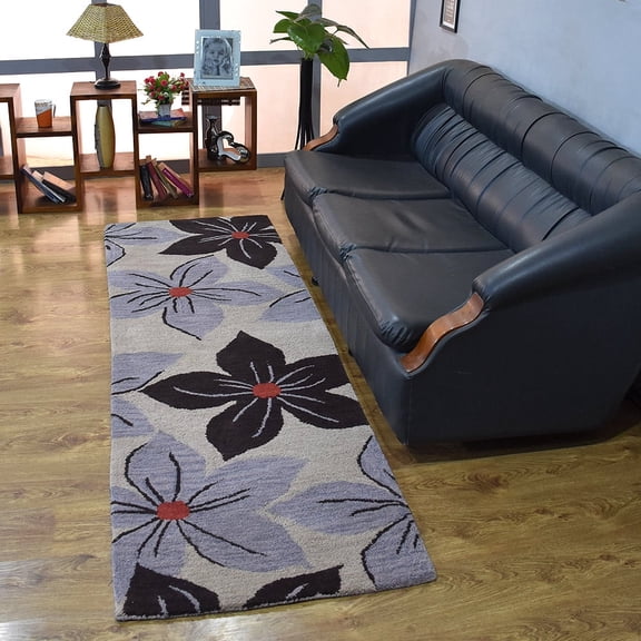 Rugsotic Carpets Hand Tufted Wool Eco-Friendly Area Rugs - 2'6"x8', Runner, Cream, Modern Contemporary Design, High Pile Handmade Anti Skid Rugs for Living Room, Bed Room (K00926)