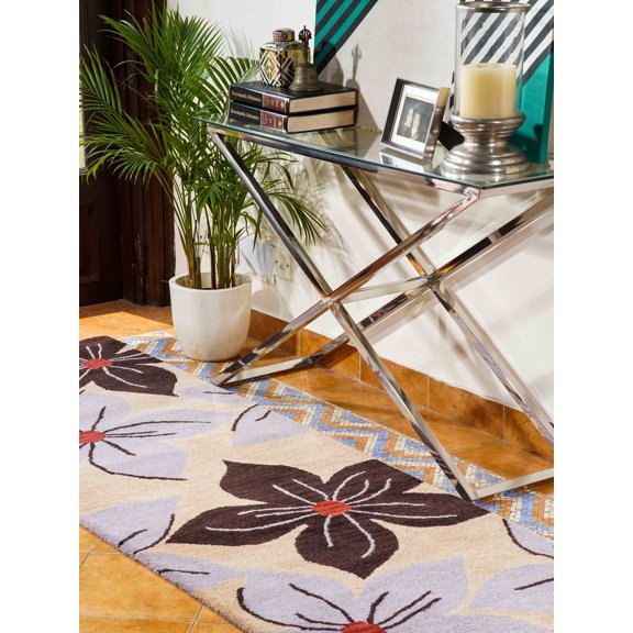 Rugsotic Carpets Hand Tufted Wool Eco-Friendly 2'6''x8' Area Rugs Runner Cream Floral Modern High Pile Thick Handmade Anti Skid Indoor Rug for Living Room, Bedroom K00926